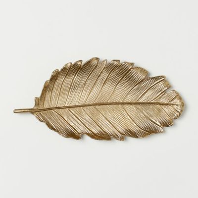 Gold Coloured Leaf Metal Tray