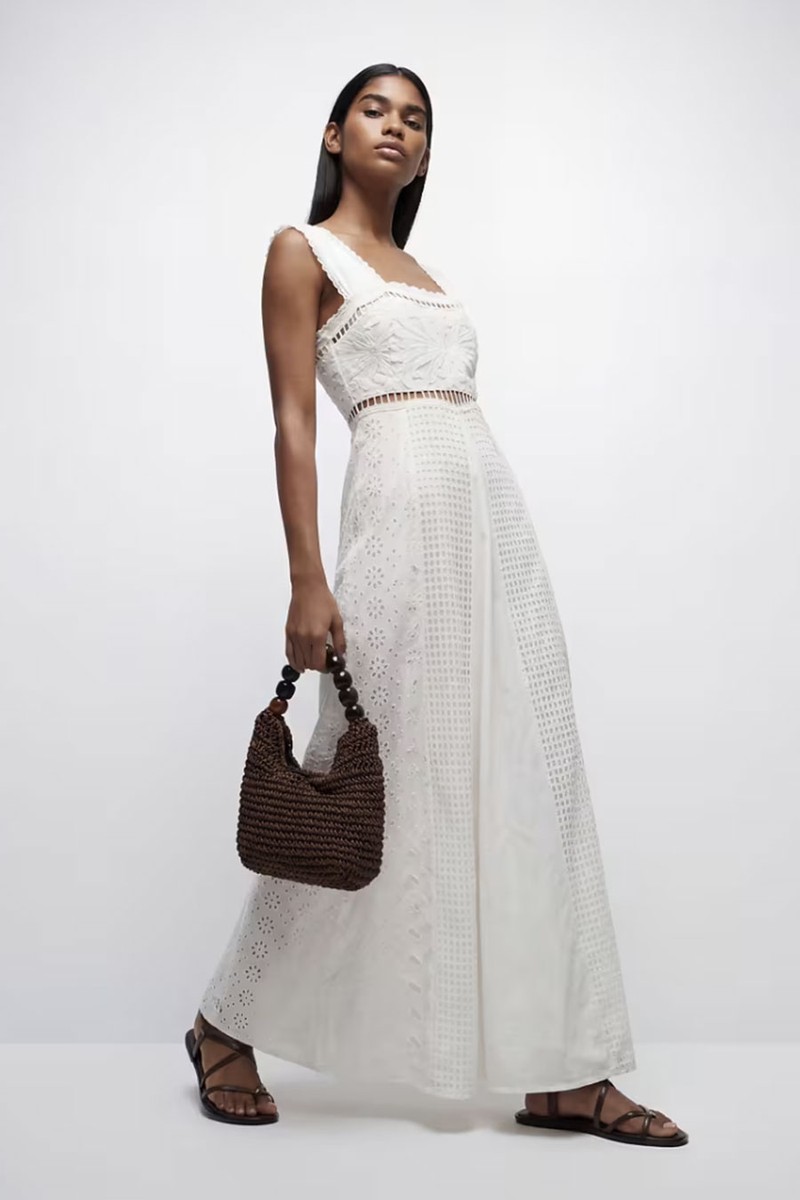 Cutwork Broderie Mixed Trapeze Maxi Dress from Topshop
