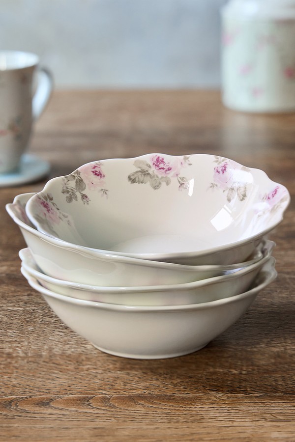 Set of 4 Floral Print Rose Majesty Cereal Bowls