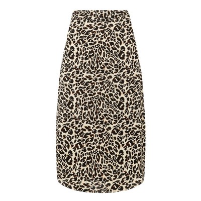 Brown Leopard Print Midi Skirt