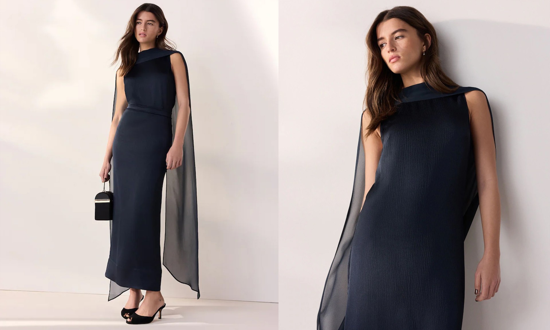  Scarf Detail Satin Occasion Dress