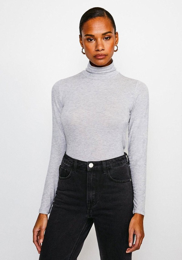 Wool Mix Jersey Roll Neck Top