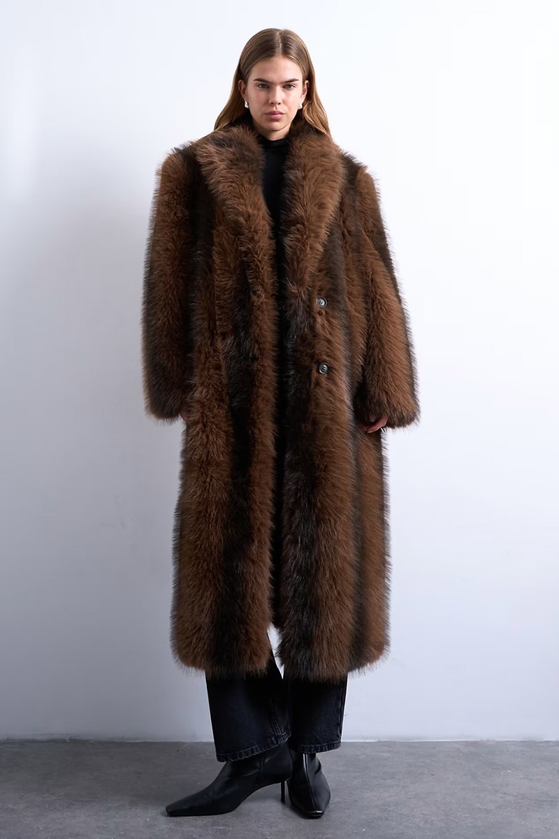 Faux Fur Longline Stripe Coat