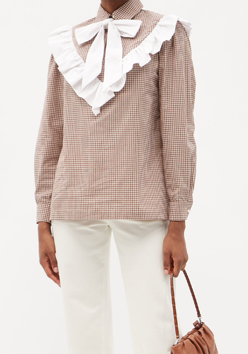 Carol Pussy-Bow Ruffled Gingham Cotton Blouse from Batsheva