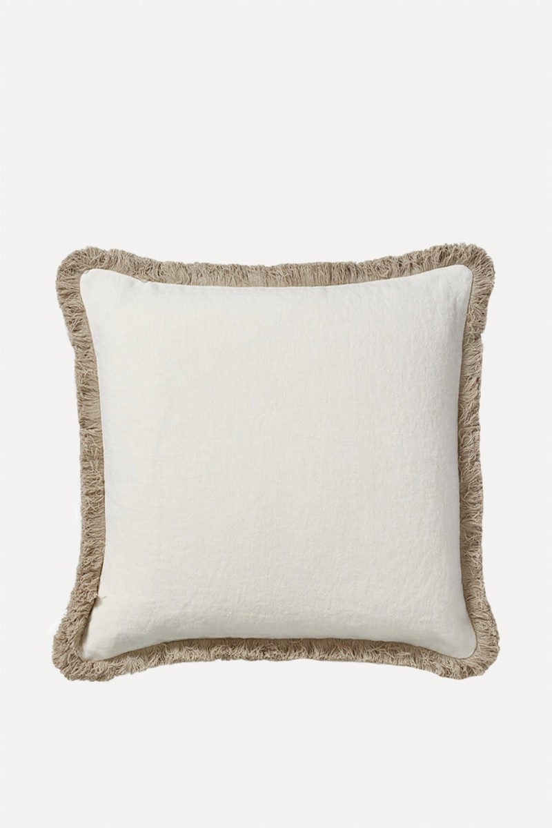 Stonewashed Linen Cushion Cover With Fringing from OKA
