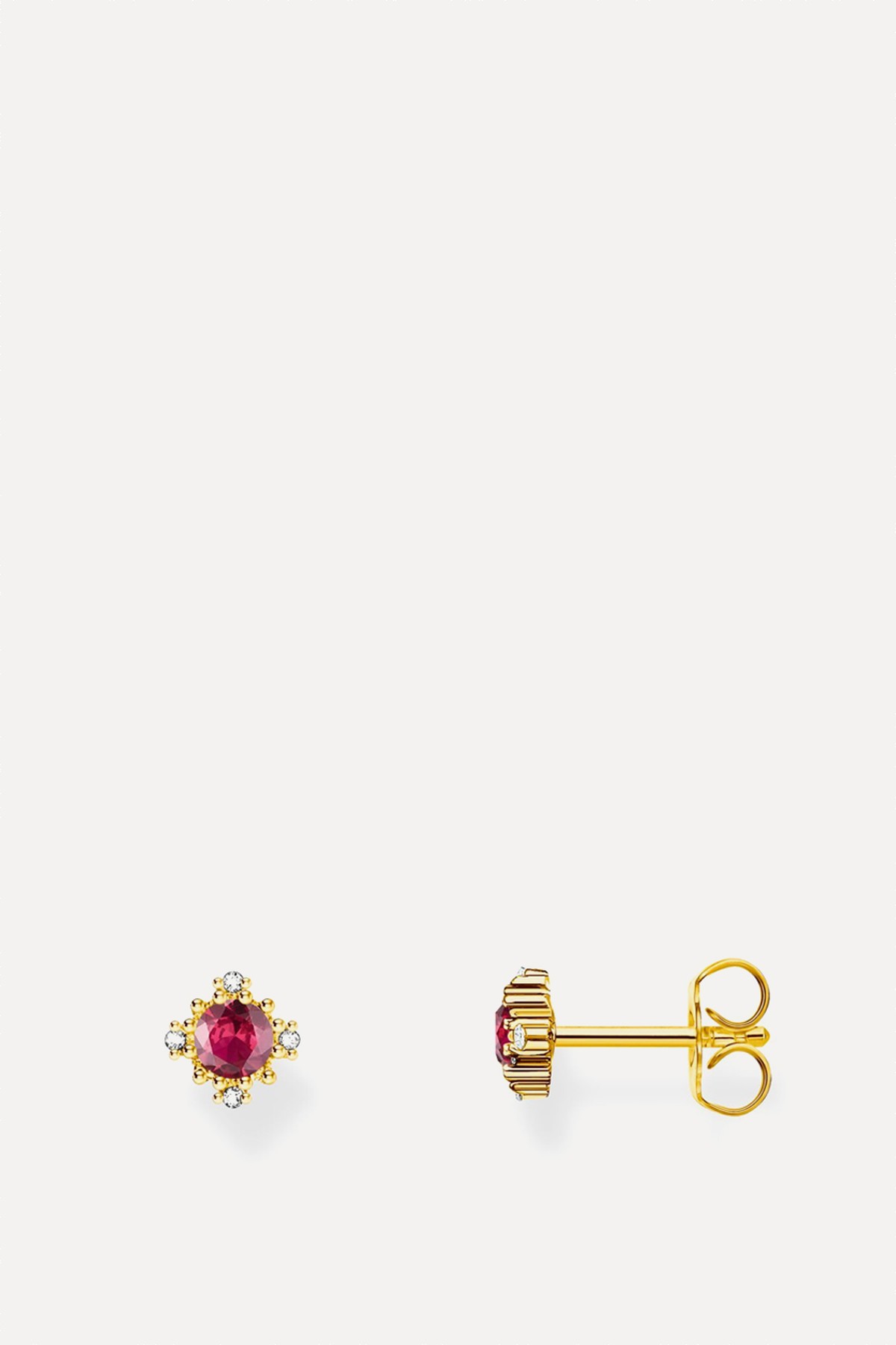 Gold-Plated Small Ear Studs Vintage With Red Sapphire