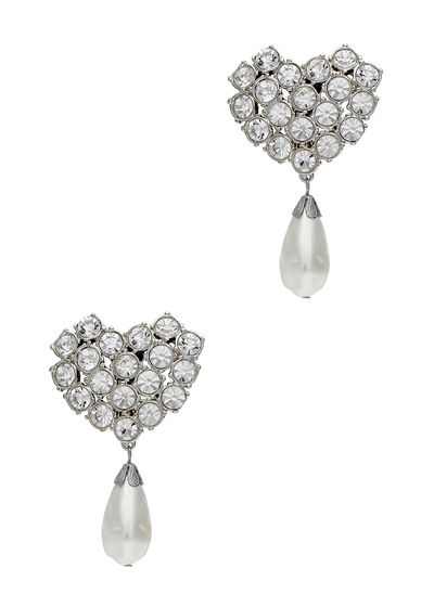 Embellished Silver-Tone Clip-On Drop Earrings from Alessandra Rich
