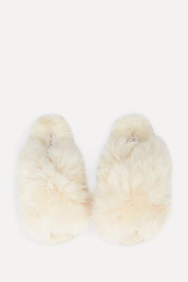 Crossover-Strap Shearling Slippers from The Nap Co