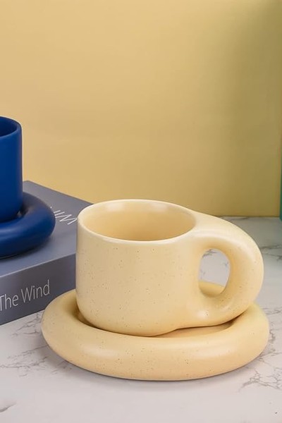 Ceramic Coffee Chubby Mug Saucer Set from Koythin