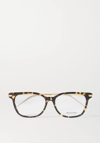 Square-Frame Tortoiseshell Acetate & Gold-Tone Glasses from Bottega Veneta