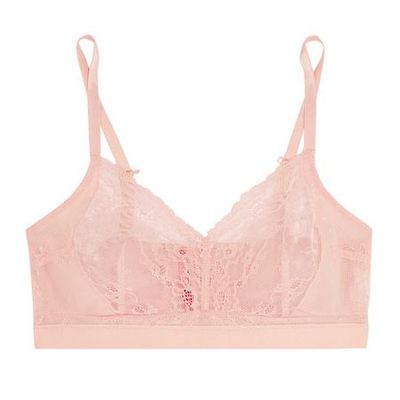 Spotlight Lace-Paneled Stretch-Mesh Soft-Cup Bra (Pink) from SPANX 