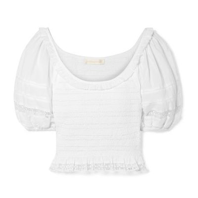 Molly Cropped Crochet-Trimmed Shirred Cotton-Voile Top from LoveShackFancy