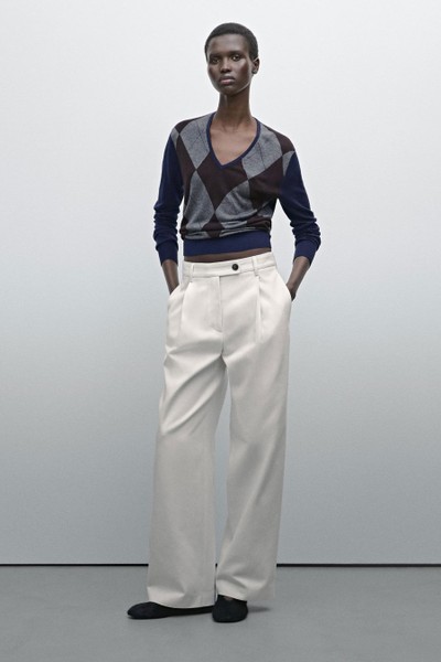 Wide-Leg Pleated Cotton Blend Trousers from Massimo Dutti