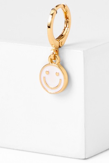 Gold Plated 10MM Enamel Happy Face Hoop Earring from Claire's