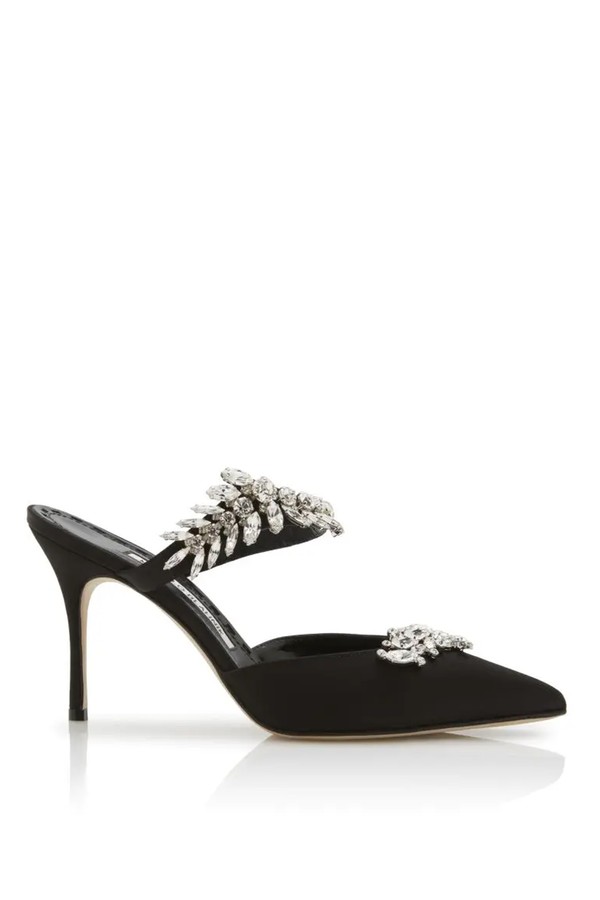 Lurum 90 Crystal Embellished Satin Mules from Manolo Blahnik