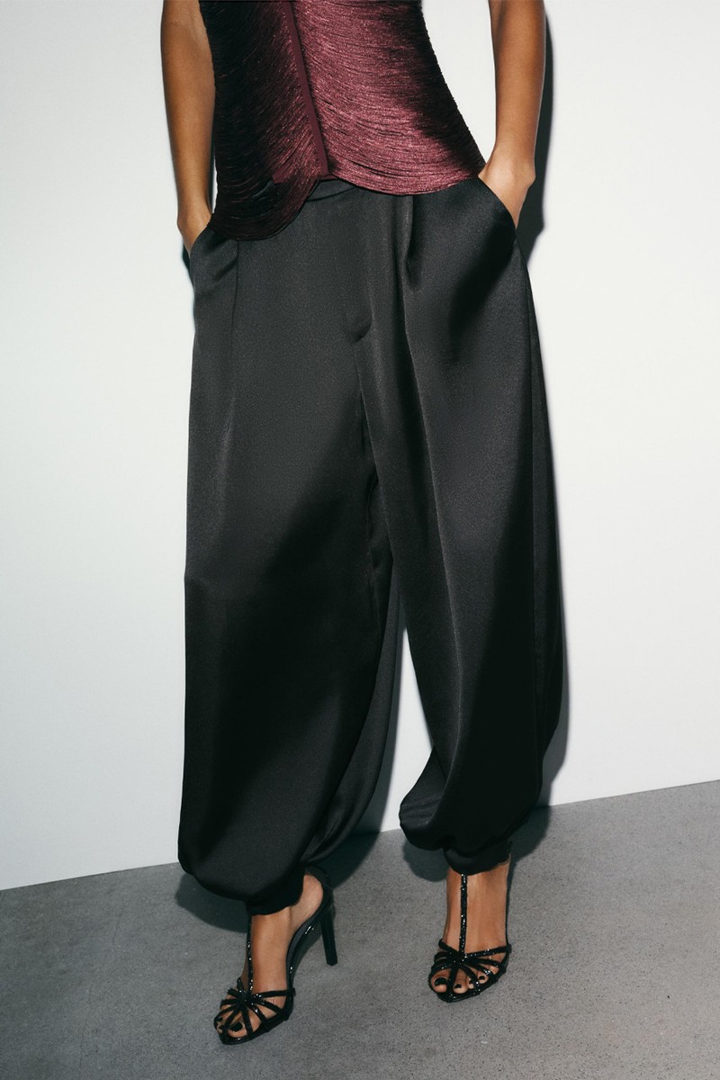 Satin Ballon Trousers With Pleats from Zara