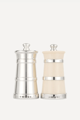 Silver Ivorine Salt & Silver Pepper Mill Set from Rebecca Udall