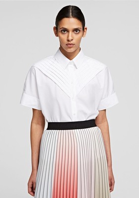 Short Sleeved Pleat Tuck Shirt