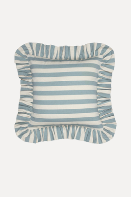 Tangier Iceberg Stripe Frilly Cushion from Alice Palmer & Co
