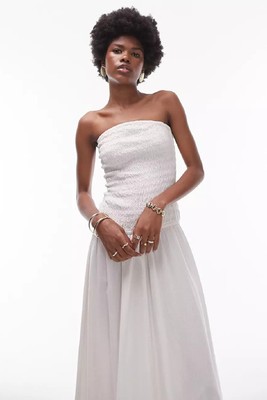 Shirring Bandeau Midi Dress