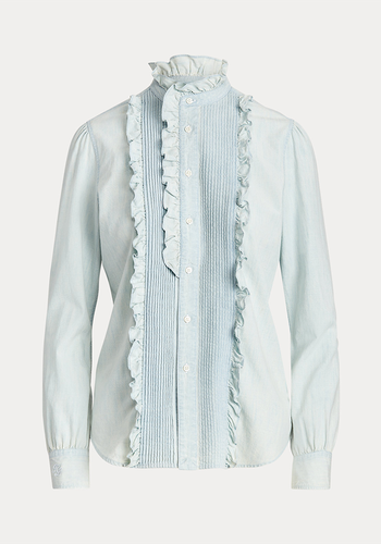 Ruffle-Trim Chambray Shirt