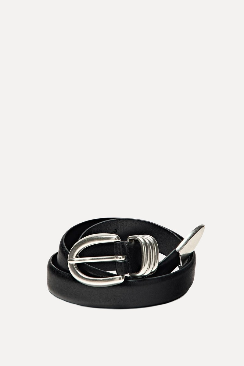Nappa Leather Belt With Metallic Detail from Massimo Dutti