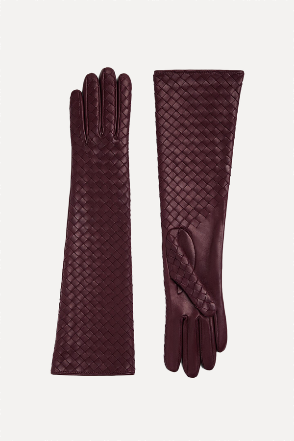 Intrecciato Leather Midi Gloves from Bottega Veneta 