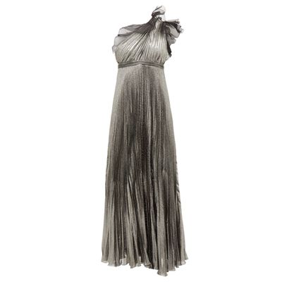 One-Shoulder Silk-Blend Pleated Metallic Gown from Giambattista Valli