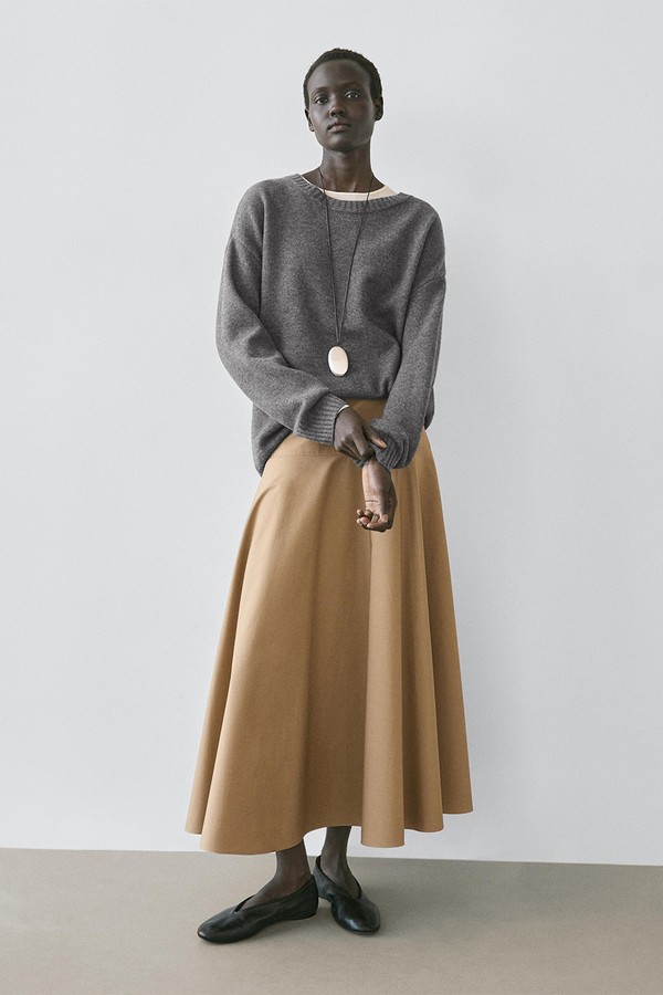 Flounce Midi Skirt With Yoke Detail