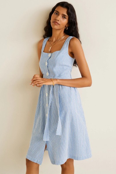 Buttoned Textured Dress from Mango