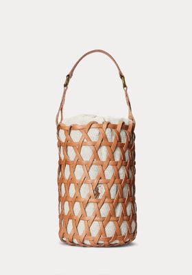 Leather Medium Basket-Weave Bucket Bag