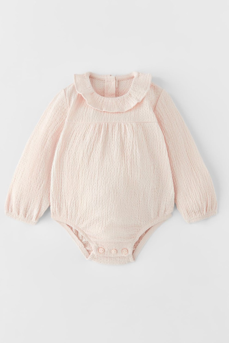 Textured Bodysuit With Ruffles