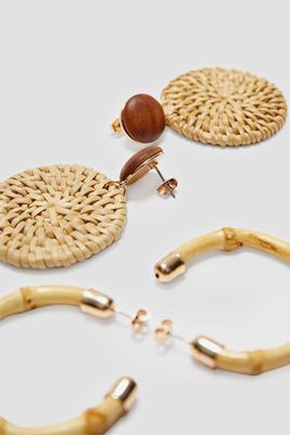 Raffia & Bamboo Earrings from Stradivarius