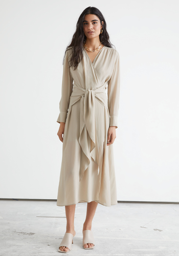 Scarf Tie Flowy Midi Dress