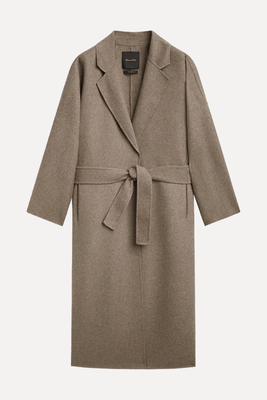 Wool Blend Robe Coat With Belt from Massimo Dutti