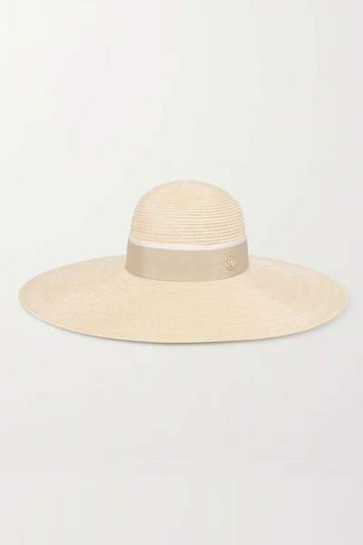 Blanche Grosgrain-Trimmed Straw Sunhat from Maison Michel