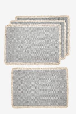 Set of 4 Woven Fringe Edge Fabric Placemats