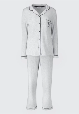 Grey Marl 'E' Initial Full Length Traditional Pyjamas