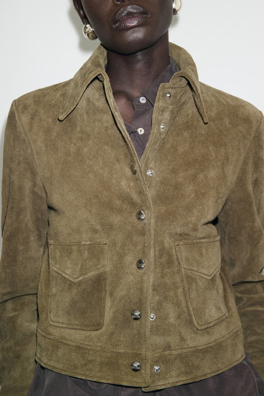 Suede Leather Jacket With Buttons from Mango