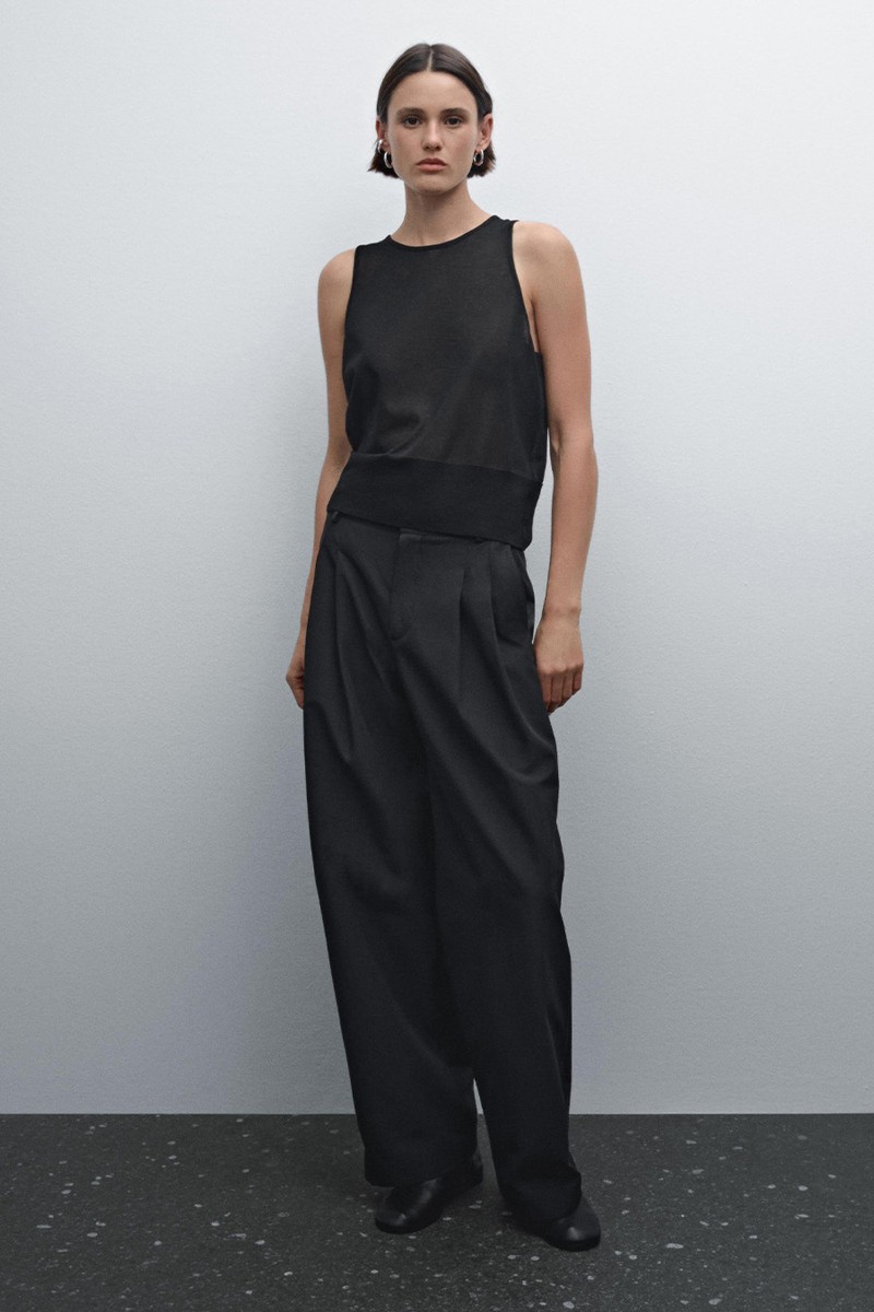 Wide-Leg Pleated Cotton Blend Trousers from Massimo Dutti