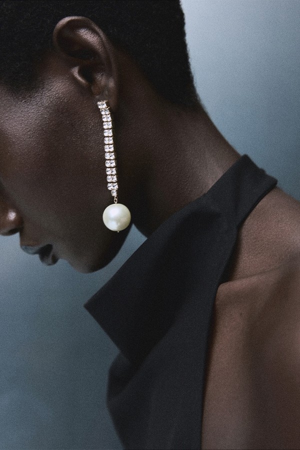 Combined Pearl Drop Earrings from Mango