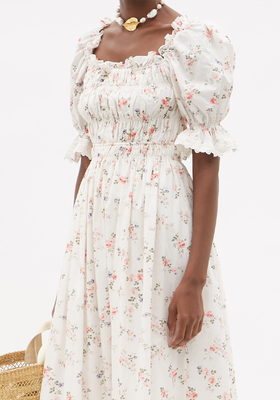 Elisa Shirred Floral-Print Cotton-Poplin Dress from Lug Von Siga