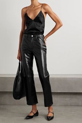 Le Jane Cropped Recycled Leather-Blend Wide-Leg Pants   from FRAME + NET SUSTAIN 