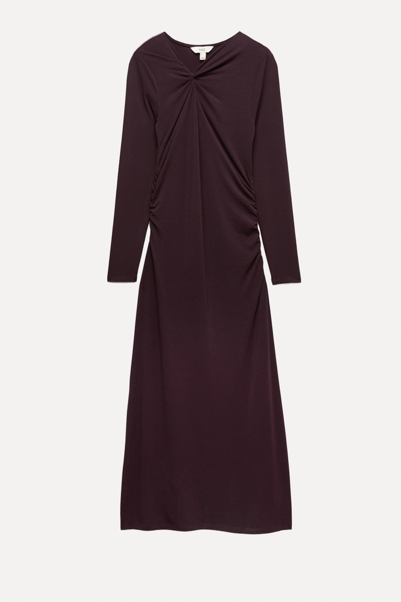 Jersey Knotted Ruched Midaxi Bodycon Dress