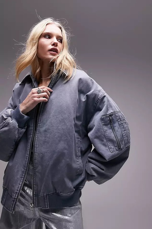 Acid Wash Cotton Bomber Jacket from Topshop
