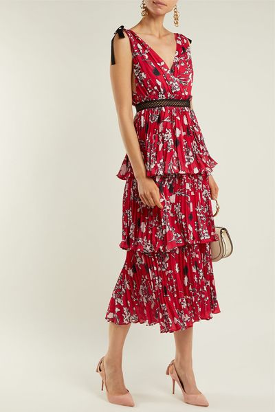 Pleated Floral Print Midi Dress from Self-Portrait