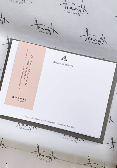 Personalised Initial Note Cards from Honest Paper Co