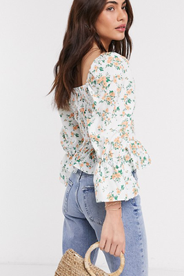 Shirred Cotton Square Neck Top from ASOS Design