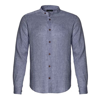 Linen Collarless Navy Shirt Tonal from Psamanthe Mykonos 