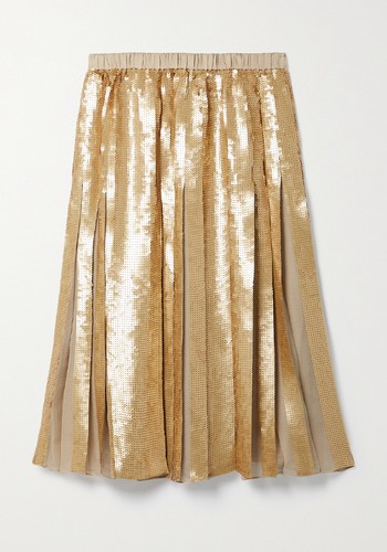 Eclair Pleated Sequined Silk-Crepon Midi Skirt from Tibi